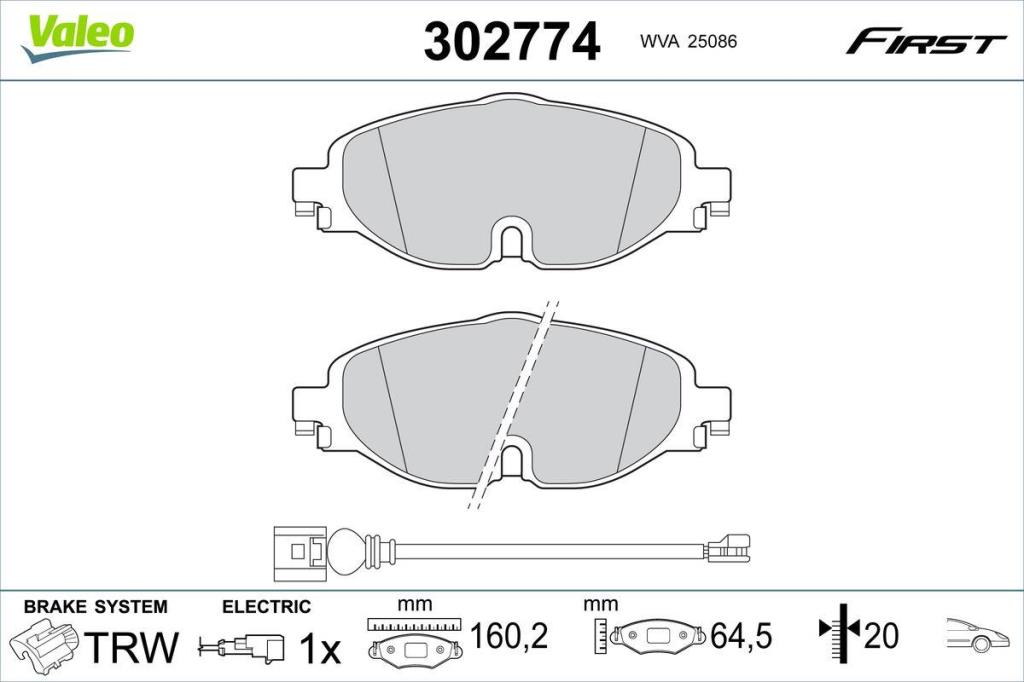 Jeu de 4 plaquettes de frein VALEO ref. 302774